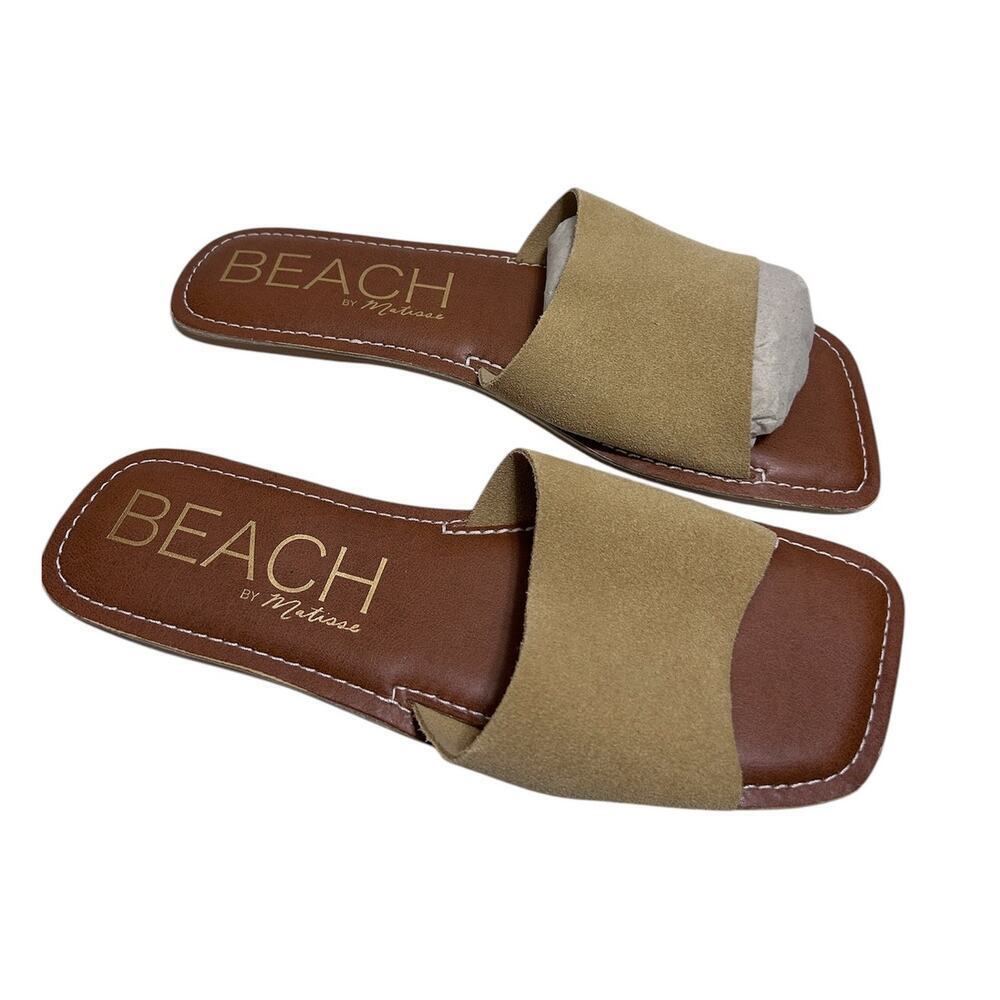 Beach By Matisse Bali Slide Sandals 10M Suede Leather Tan Resort Beach Coastal
